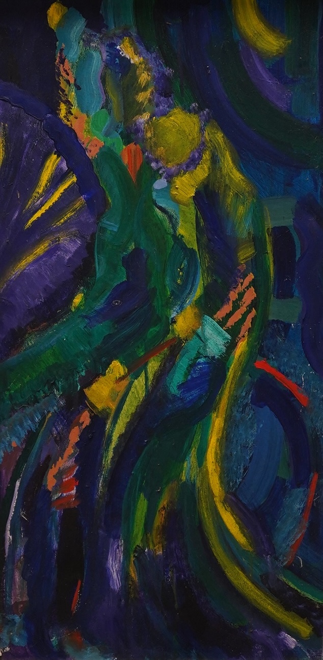 Nayer Noori, acrylic on board, Abstract composition, Royal Hibernian Academy of Art Annual Exhibition 1993 inscribed label verso, 60 x 30cm. Condition - good